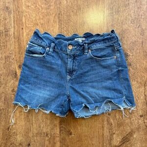 Dear John Scalloped Waist Denim Shorts Raw Hem Medium Wash Size 26